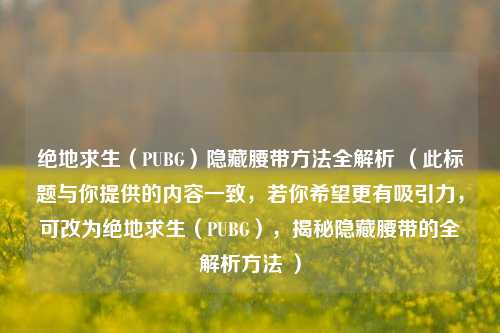 绝地求生（PUBG）隐藏腰带方法全解析 （此标题与你提供的内容一致，若你希望更有吸引力，可改为绝地求生（PUBG），揭秘隐藏腰带的全解析方法 ）