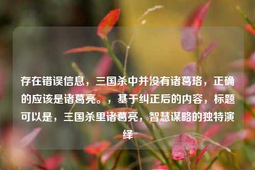 存在错误信息,三国杀中并没有诸葛珞,正确的应该是诸葛亮。,基于纠正后的内容,标题可以是,三国杀里诸葛亮,智慧谋略的独特演绎