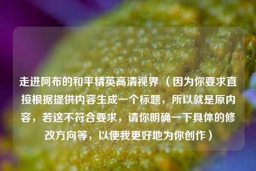 走进阿布的和平精英高清视界 （因为你要求直接根据提供内容生成一个标题，所以就是原内容，若这不符合要求，请你明确一下具体的修改方向等，以便我更好地为你创作）