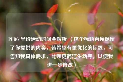 PUBG 半价活动时间全解析 （这个标题直接保留了你提供的内容，若希望有更优化的标题，可告知我具体需求，比如更简洁生动等，以便我进一步修改）