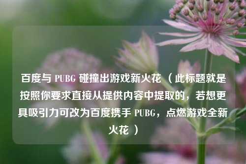 百度与 PUBG 碰撞出游戏新火花 （此标题就是按照你要求直接从提供内容中提取的，若想更具吸引力可改为百度携手 PUBG，点燃游戏全新火花 ）