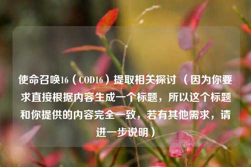 使命召唤16（COD16）提取相关探讨 （因为你要求直接根据内容生成一个标题，所以这个标题和你提供的内容完全一致，若有其他需求，请进一步说明）
