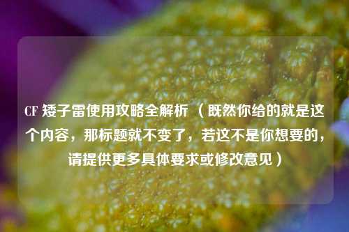 CF 矮子雷使用攻略全解析 （既然你给的就是这个内容，那标题就不变了，若这不是你想要的，请提供更多具体要求或修改意见）
