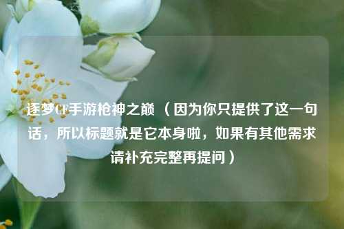 逐梦CF手游枪神之巅 （因为你只提供了这一句话，所以标题就是它本身啦，如果有其他需求请补充完整再提问）