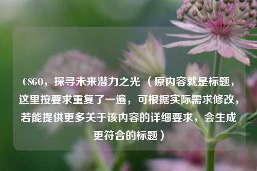 CSGO，探寻未来潜力之光 （原内容就是标题，这里按要求重复了一遍，可根据实际需求修改，若能提供更多关于该内容的详细要求，会生成更符合的标题）