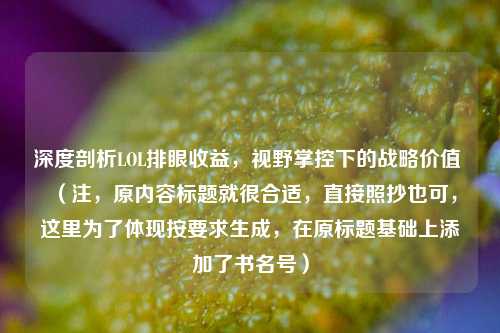 深度剖析LOL排眼收益，视野掌控下的战略价值 （注，原内容标题就很合适，直接照抄也可，这里为了体现按要求生成，在原标题基础上添加了书名号）