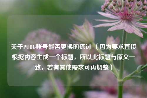 关于PUBG账号能否更换的探讨 (因为要求直接根据内容生成一个标题,所以此标题与原文一致,若有其他需求可再调整)