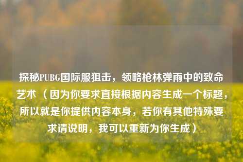 探秘PUBG国际服狙击，领略枪林弹雨中的致命艺术 （因为你要求直接根据内容生成一个标题，所以就是你提供内容本身，若你有其他特殊要求请说明，我可以重新为你生成）