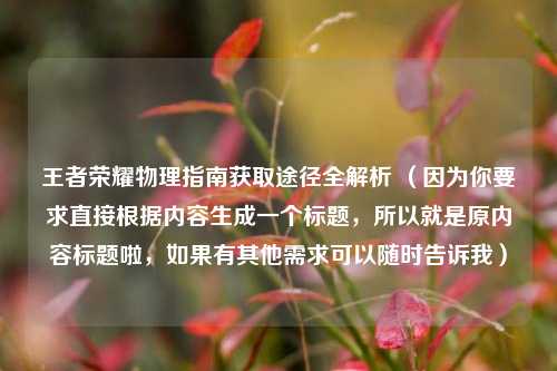 王者荣耀物理指南获取途径全解析 (因为你要求直接根据内容生成一个标题,所以就是原内容标题啦,如果有其他需求可以随时告诉我)
