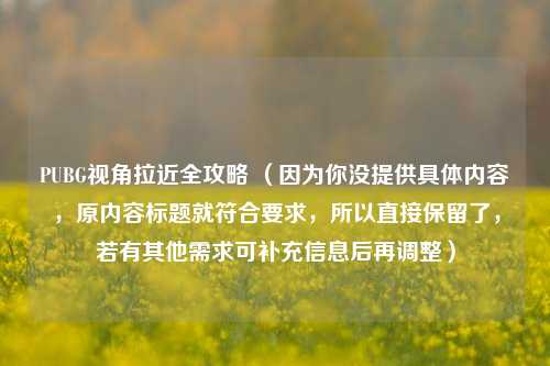 PUBG视角拉近全攻略 (因为你没提供具体内容,原内容标题就符合要求,所以直接保留了,若有其他需求可补充信息后再调整)