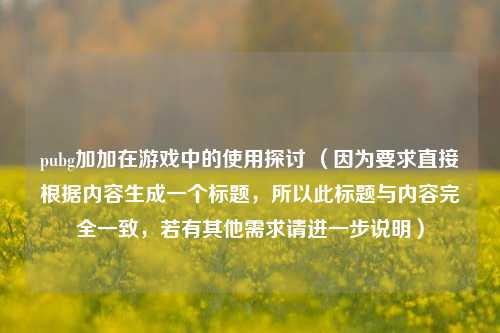 pubg加加在游戏中的使用探讨 (因为要求直接根据内容生成一个标题,所以此标题与内容完全一致,若有其他需求请进一步说明)