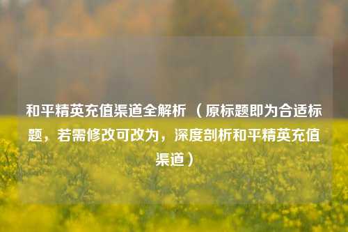 和平精英充值渠道全解析 (原标题即为合适标题,若需修改可改为,深度剖析和平精英充值渠道)