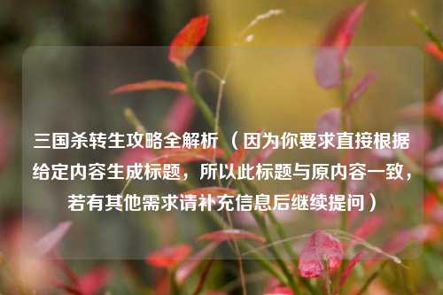 三国杀转生攻略全解析 （因为你要求直接根据给定内容生成标题，所以此标题与原内容一致，若有其他需求请补充信息后继续提问）