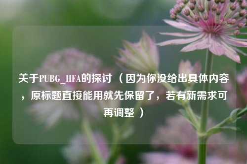关于PUBG_HFA的探讨 （因为你没给出具体内容，原标题直接能用就先保留了，若有新需求可再调整 ）
