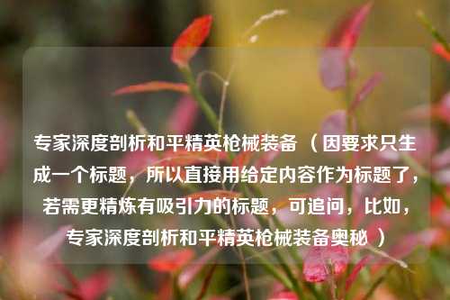 专家深度剖析和平精英枪械装备 (因要求只生成一个标题,所以直接用给定内容作为标题了,若需更精炼有吸引力的标题,可追问,比如,专家深度剖析和平精英枪械装备奥秘 )
