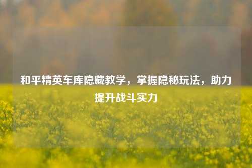 和平精英车库隐藏教学，掌握隐秘玩法，助力提升战斗实力