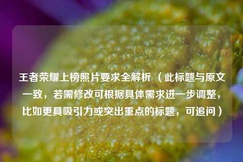 王者荣耀上榜照片要求全解析 （此标题与原文一致，若需修改可根据具体需求进一步调整，比如更具吸引力或突出重点的标题，可追问）