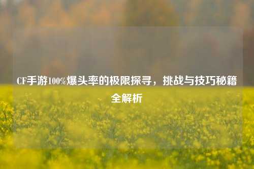 CF手游100%爆头率的极限探寻，挑战与技巧秘籍全解析