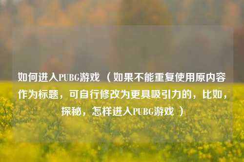 如何进入PUBG游戏 （如果不能重复使用原内容作为标题，可自行修改为更具吸引力的，比如，探秘，怎样进入PUBG游戏 ）