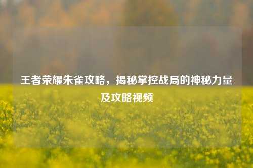 王者荣耀朱雀攻略,揭秘掌控战局的神秘力量及攻略视频