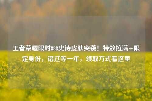 王者荣耀限时888史诗皮肤突袭!特效拉满+限定身份,错过等一年,领取方式看这里