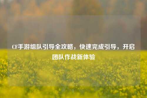 CF手游组队引导全攻略，快速完成引导，开启团队作战新体验