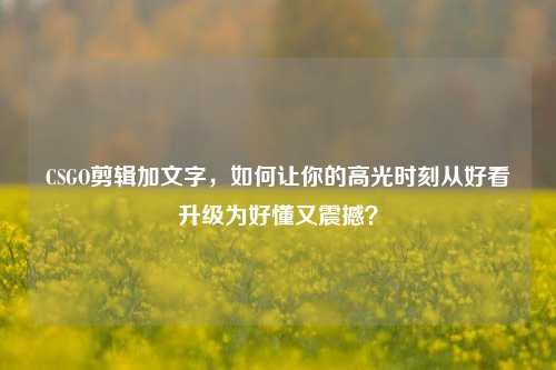 CSGO剪辑加文字，如何让你的高光时刻从好看升级为好懂又震撼？