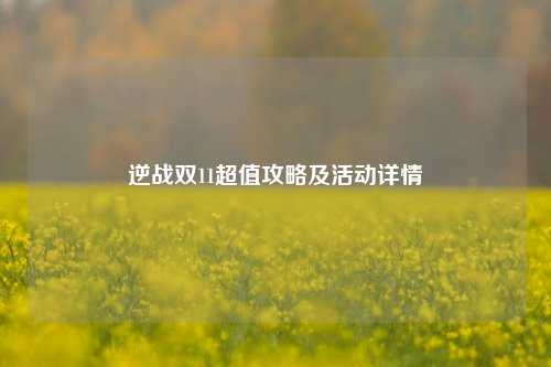 逆战双11超值攻略及活动详情