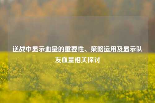 逆战中显示血量的重要性、策略运用及显示队友血量相关探讨