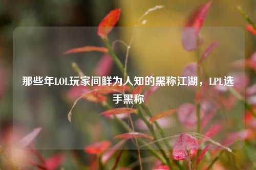 那些年LOL玩家间鲜为人知的黑称江湖,LPL选手黑称