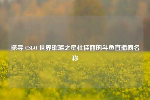 探寻 CSGO 世界璀璨之星杜佳丽的斗鱼直播间名称